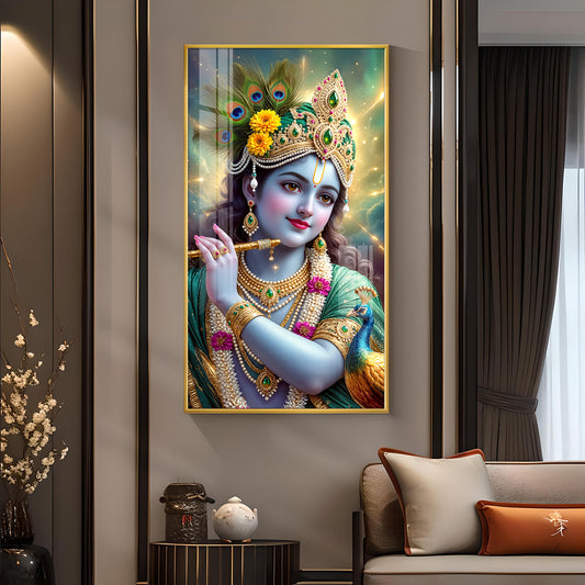 Hare Krishna Ji Glass Finish Vertical Wall Art