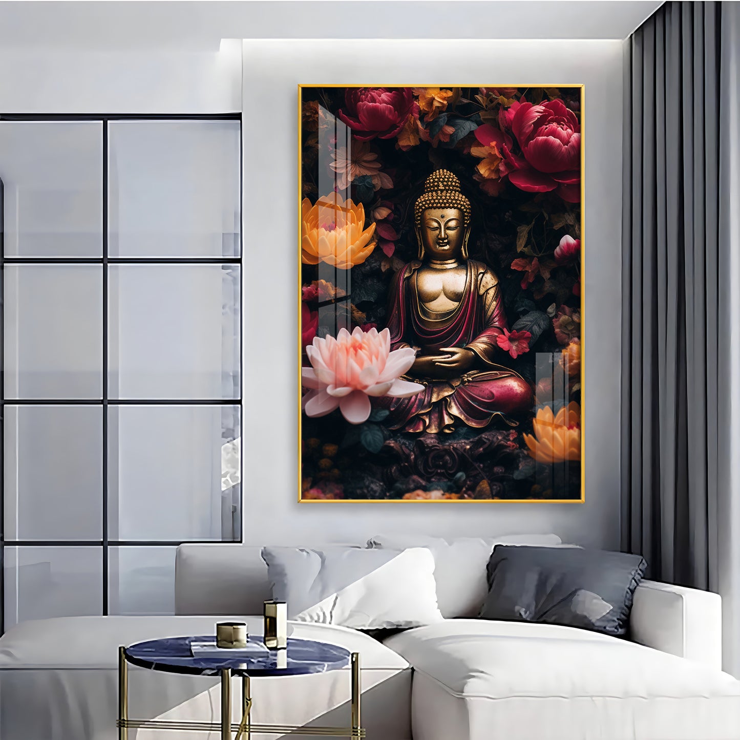Buddha Eternal Peace Glass Finish Vertical Wall Art