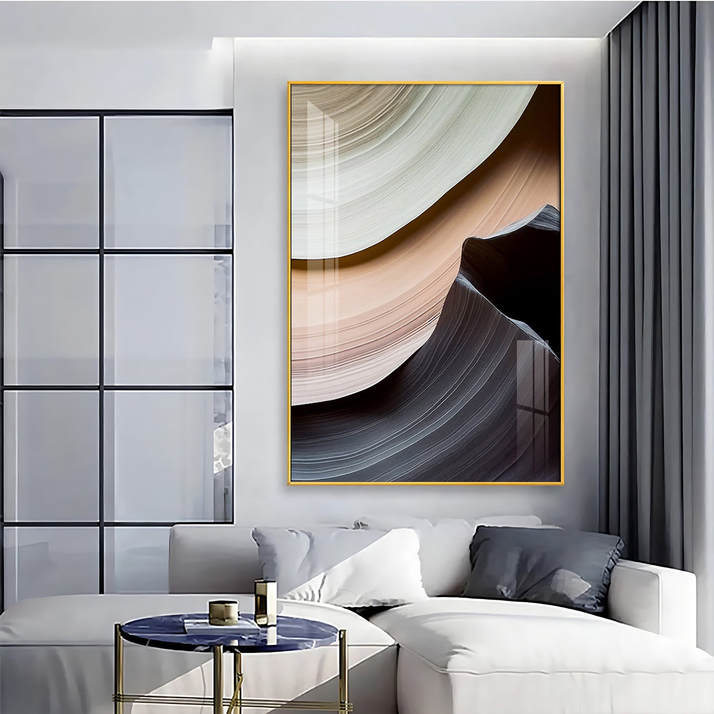 Fluid Horizons Glass Finish Vertical Wall Art