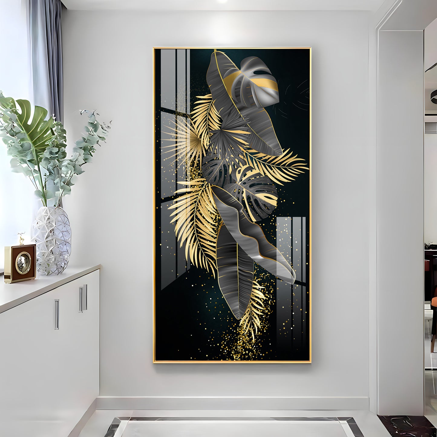 Opulent Avian Glass Finish Vertical Wall Art