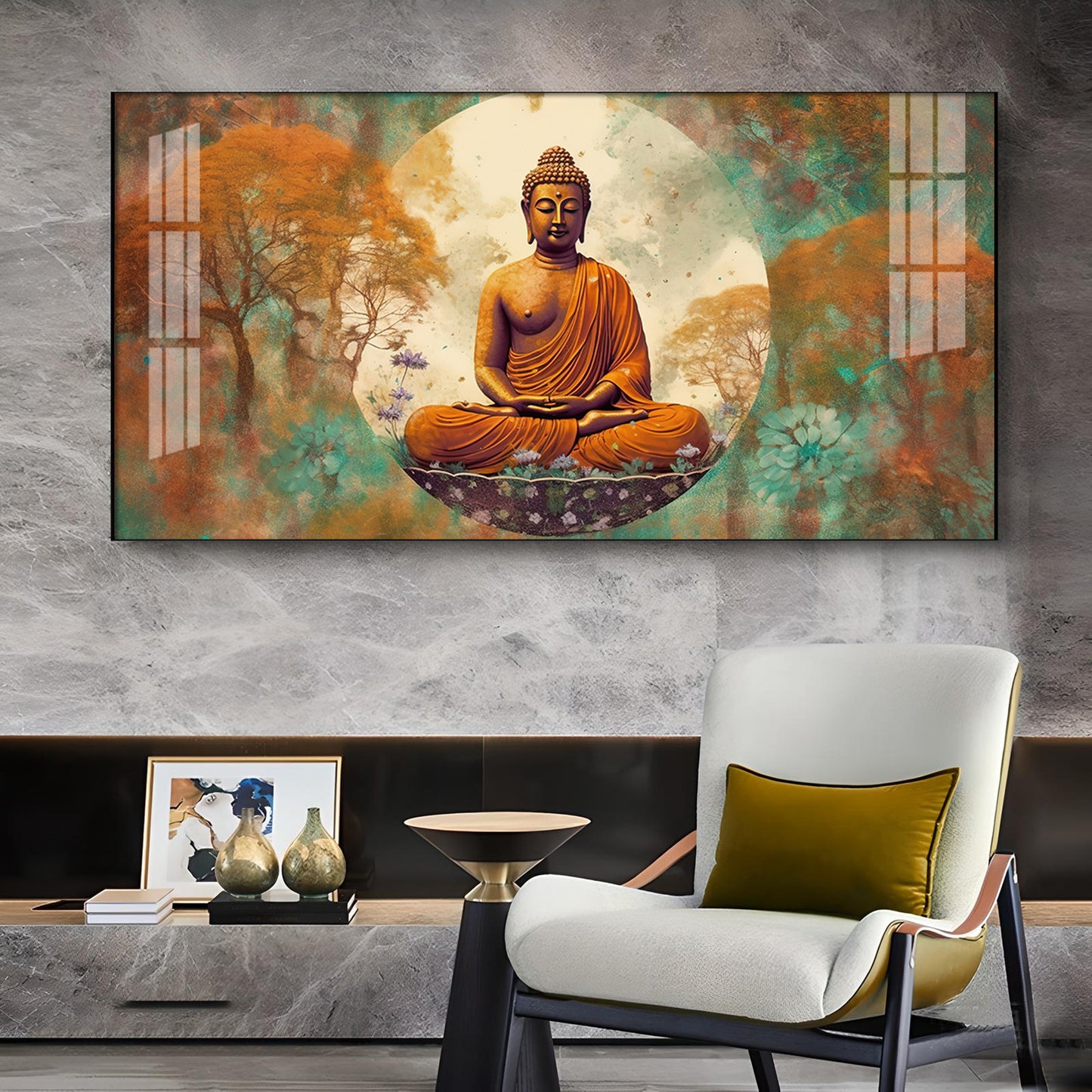 Ancient Buddha Glass Finish Horizontal Wall Art