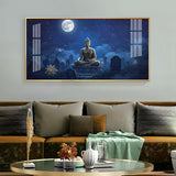 Buddha In Moonlight Glass Finish Horizontal Wall Art