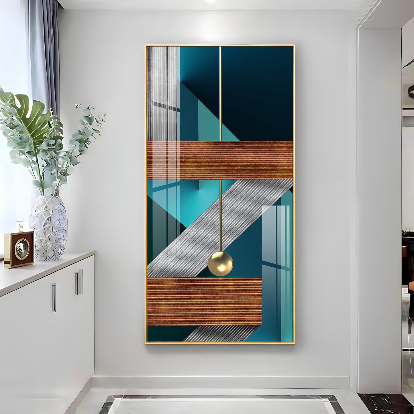 Z Abstraction Glass Finish Vertical Wall Art