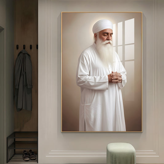 Bhai Chamanjeet Singh Ji Lal Glass Finish Vertical Wall Art