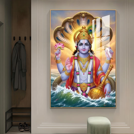Sri Maha Vishnu Glass Finish Vertical Wall Art