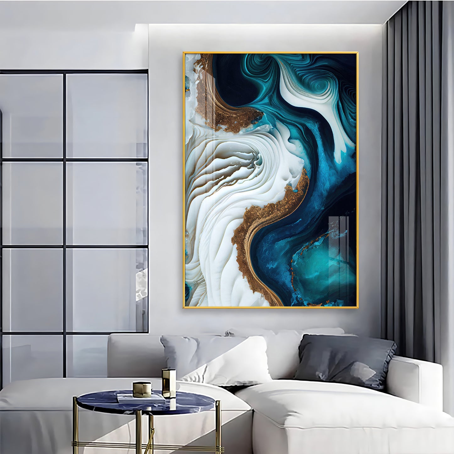 Oceanic Elegance Glass Finish Vertical Wall Art