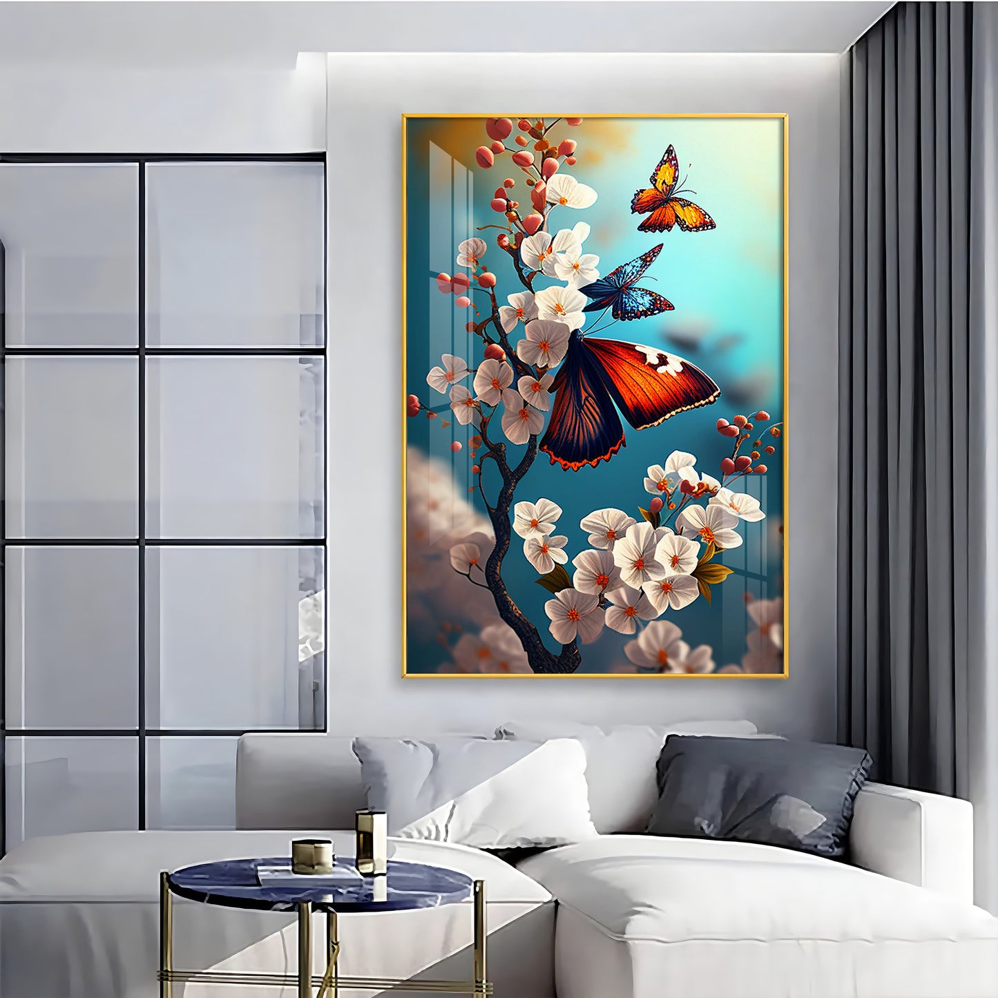 Butterfly Serenade Glass Finish Vertical Wall Art