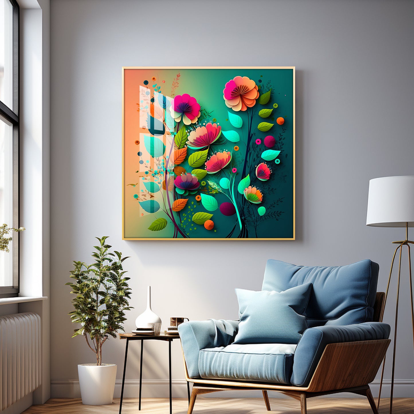 Colorful Bloom Serenity Glass Finish Square Wall Art