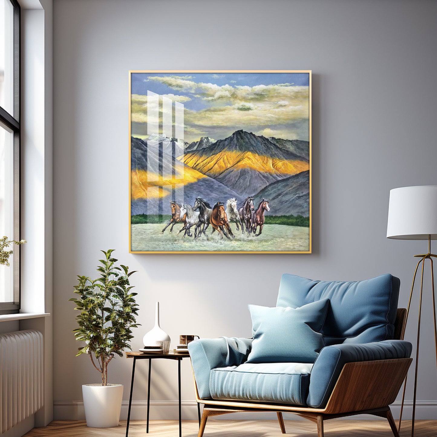 Horses in Motion Glass Finish Square Wall Art
