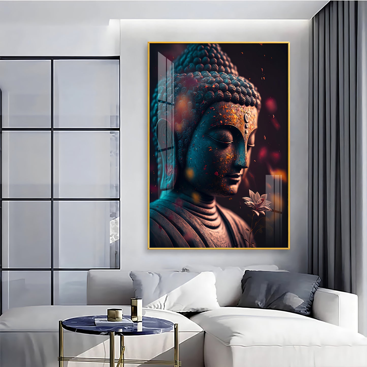 Buddha Serenity Sculpture Glass Finish Vertical Wall Art