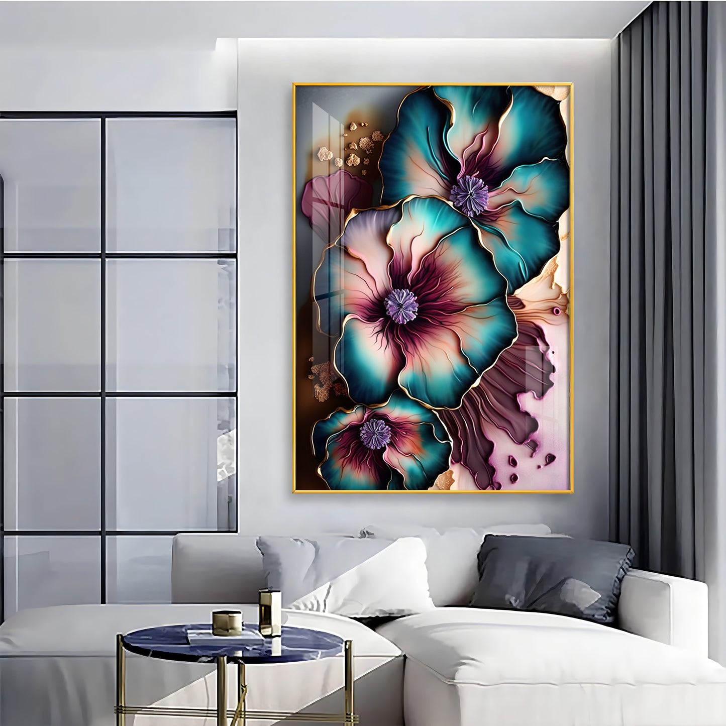 Elysian Blooms Glass Finish Vertical Wall Art