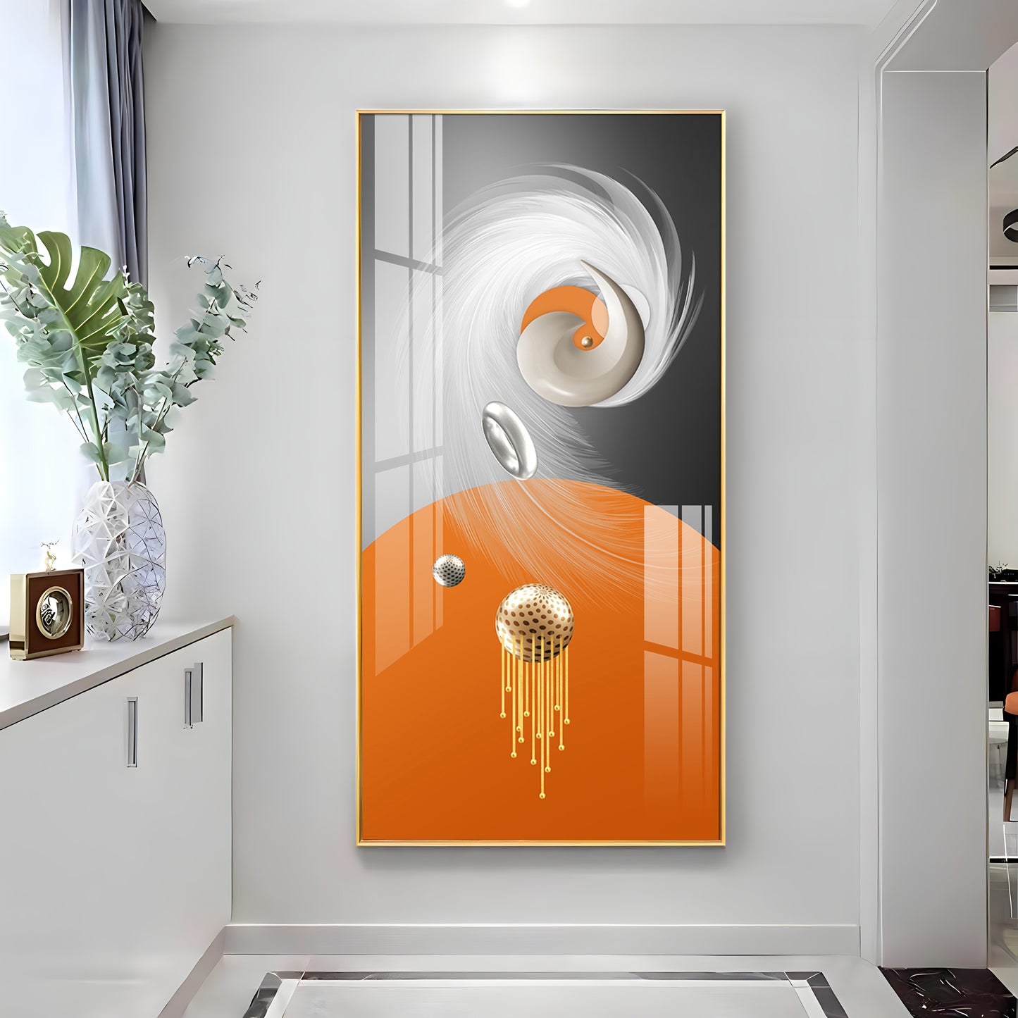 Radiant Fusion Glass Finish Vertical Wall Art