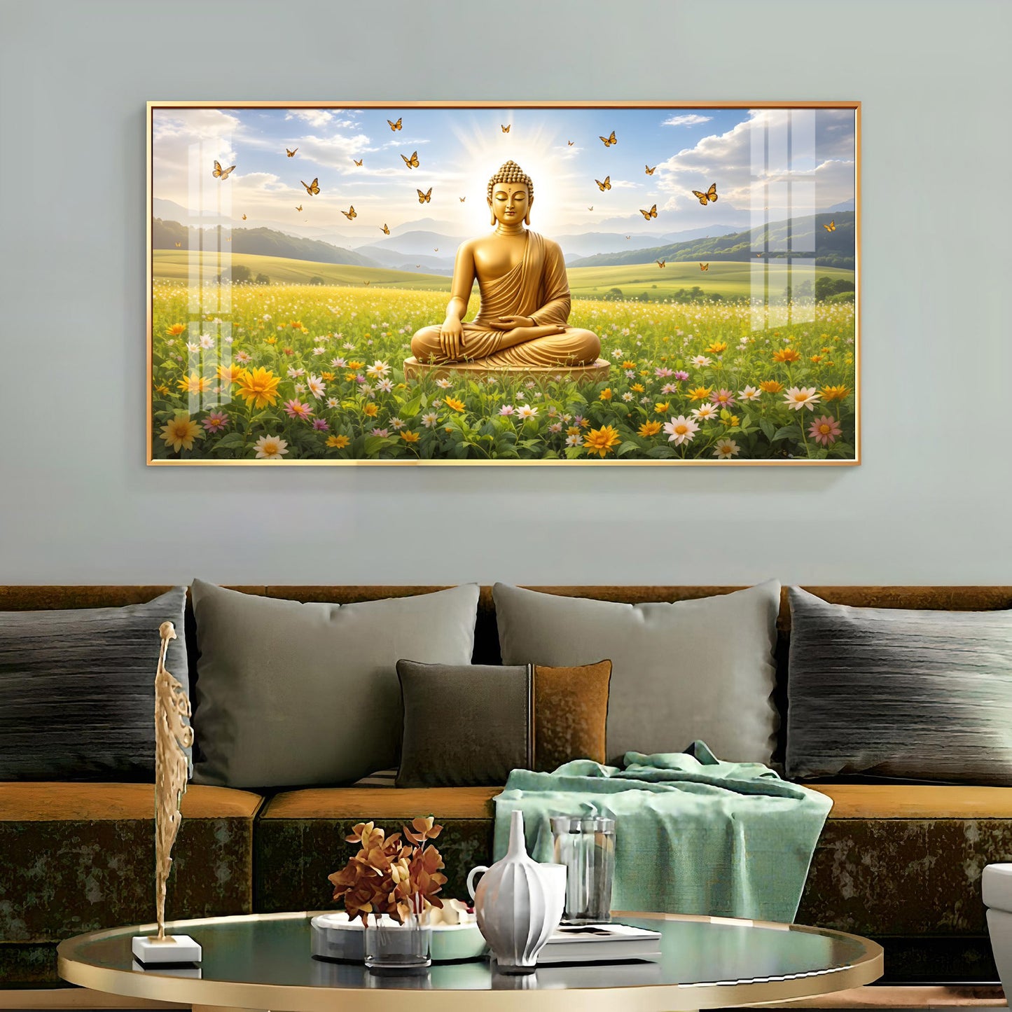 Buddha In Peaceful Nature Glass Finish Horizontal Wall Art