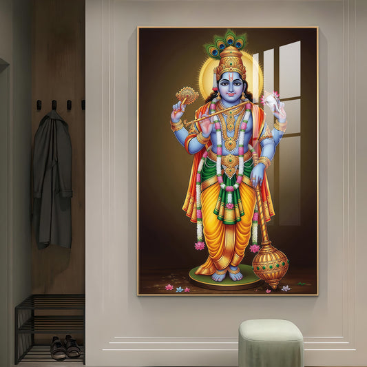 Bhagwan Vishnu Ji Glass Finish Vertical Wall Art