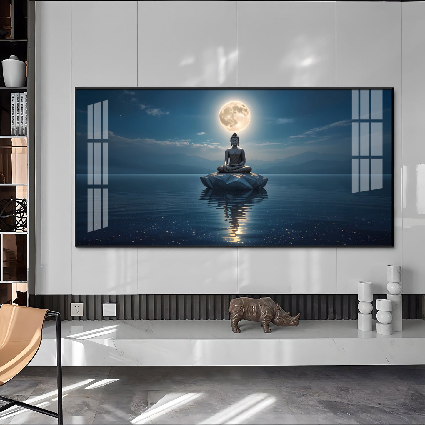 Buddha In Littoral land Glass Finish Horizontal Wall Art