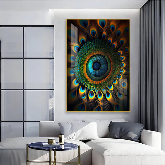 Peacock Prism Glass Finish Vertical Wall Art