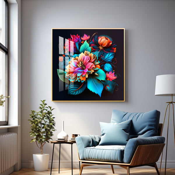 Blossom Noir Glass Finish Square Wall Art