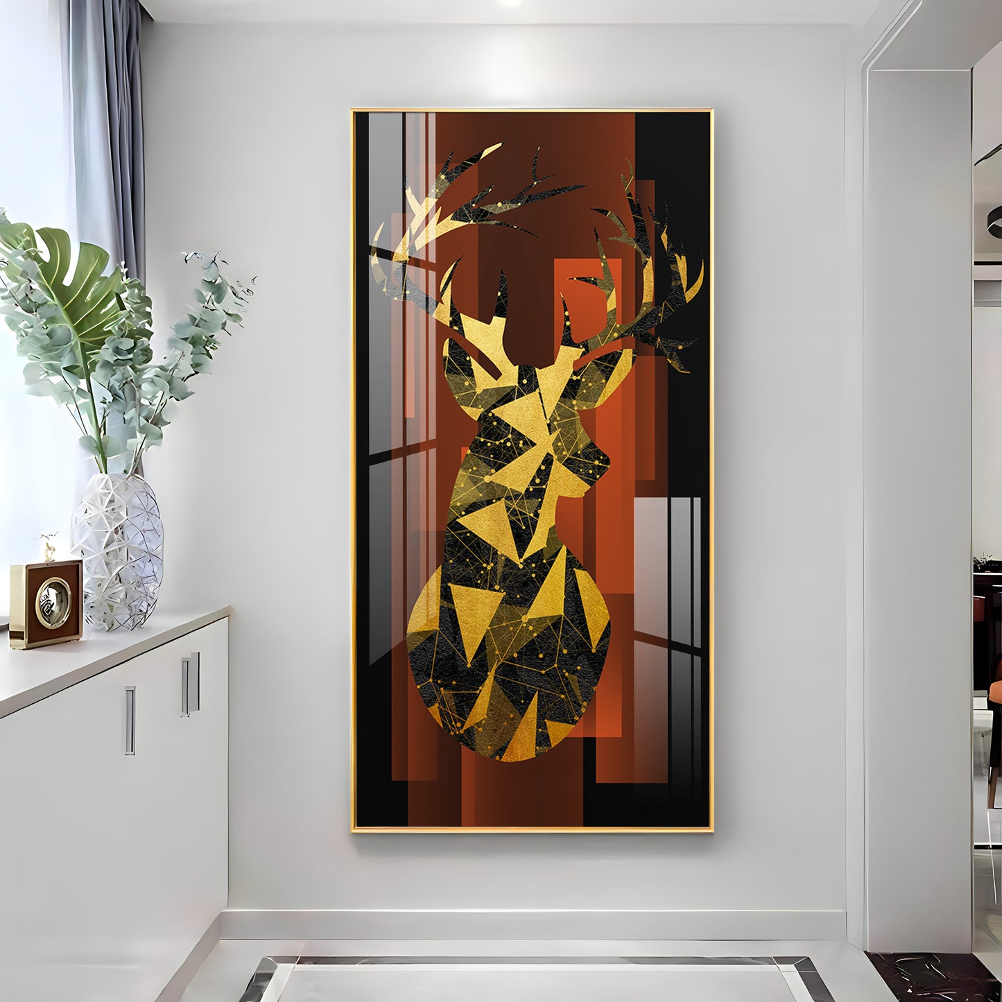 Abstract Deer Portrait Glass Finish Vertical Wall Art
