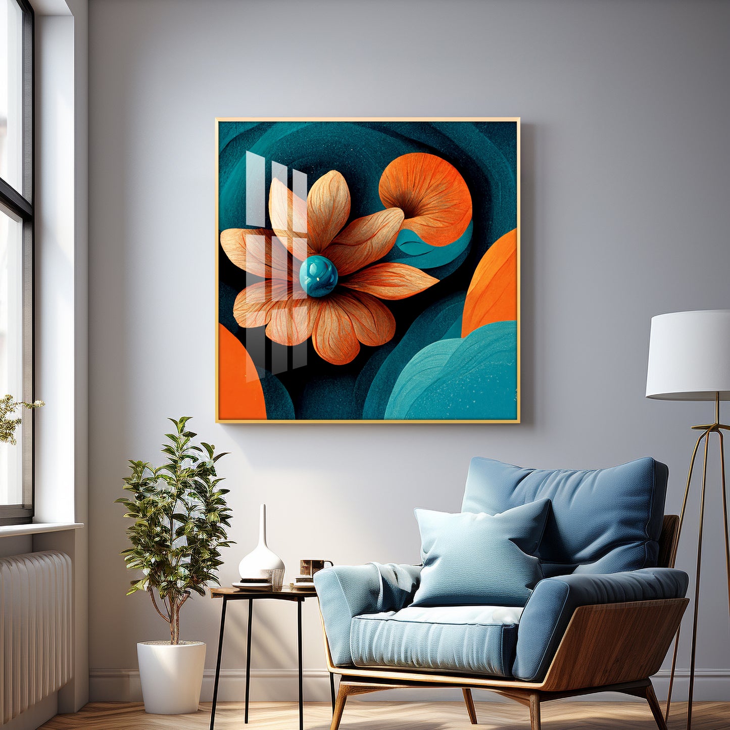 Abstract Floral Expression Glass Finish Square Wall Art