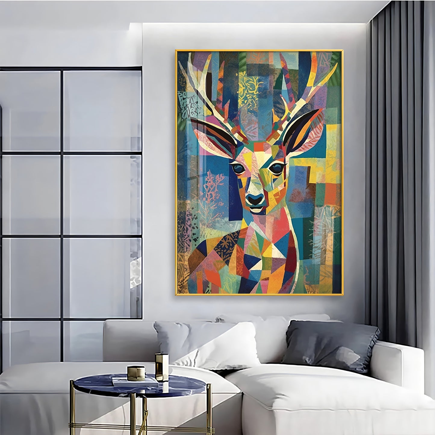 Deer in Mosaic Glass Finish Vertical Wall Art