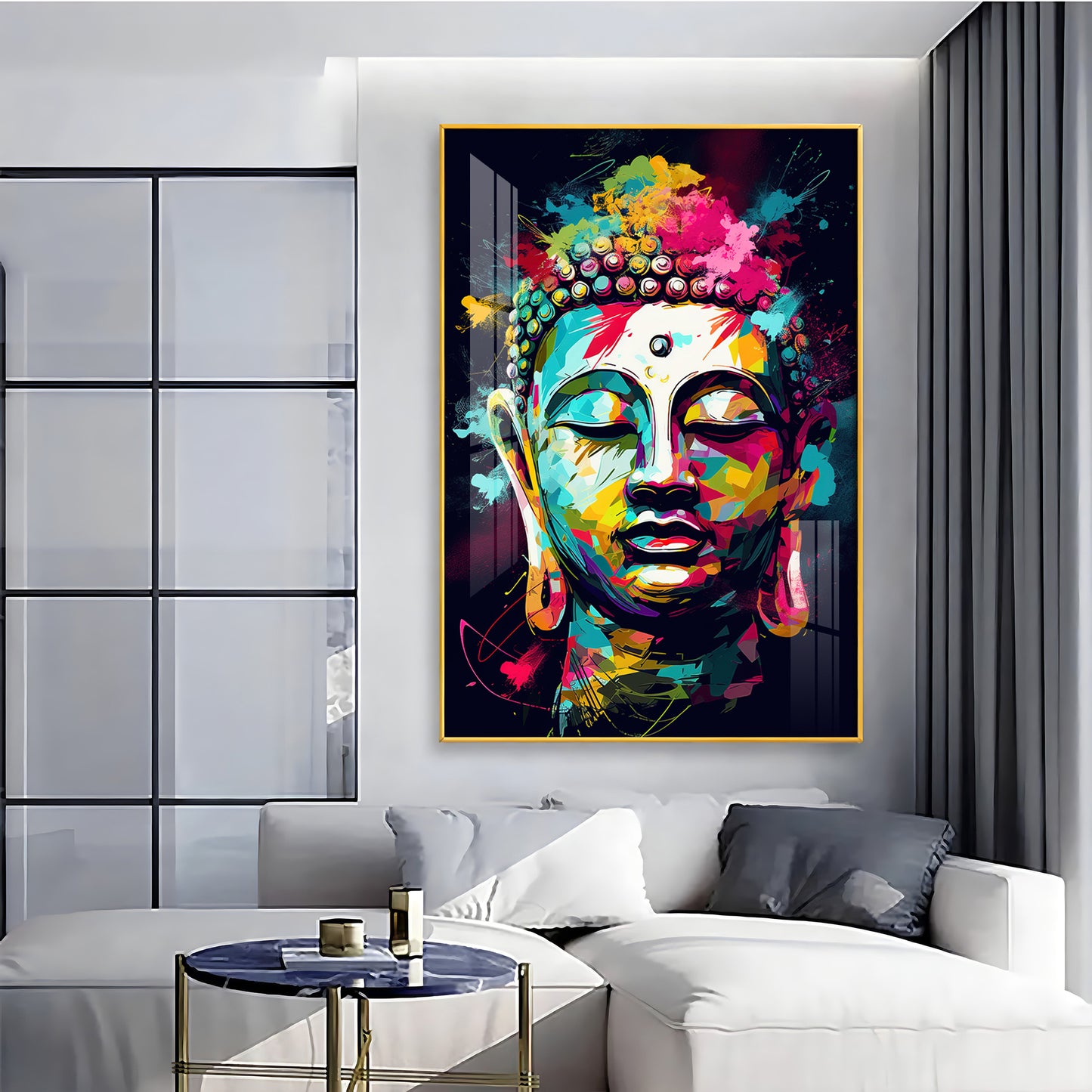 Colorful Enlightenment Glass Finish Vertical Wall Art