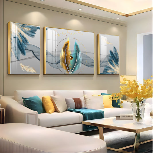 Colorful Feather Duality Glass Finish Wall Art (Set Of 3)