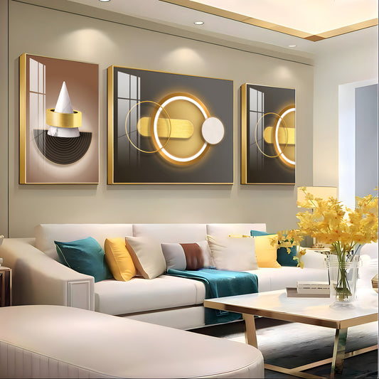 Brown & Gold Fusion Glass Finish Wall Art (Set Of 3)