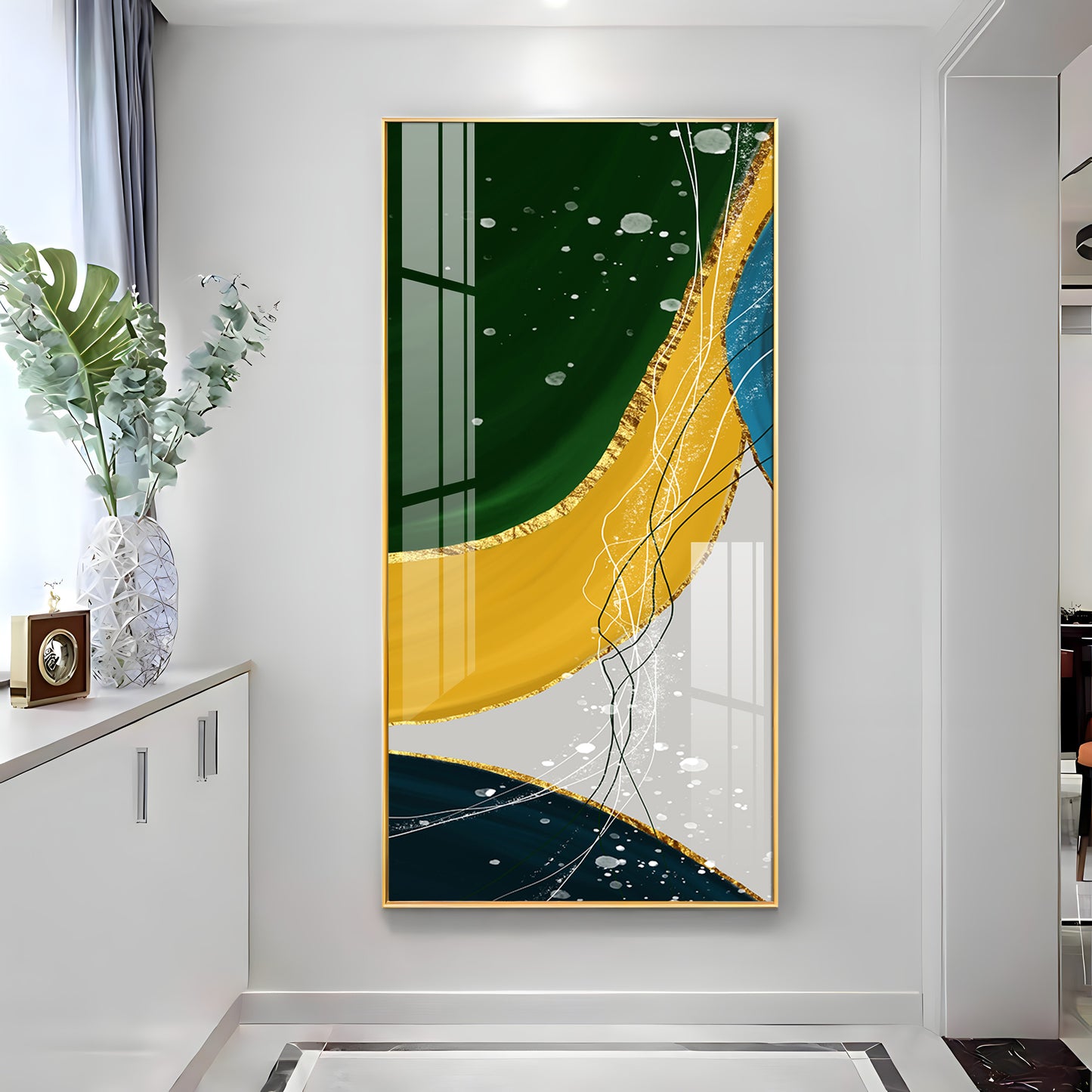 Chic Abstraction Glass Finish Vertical Wall Art