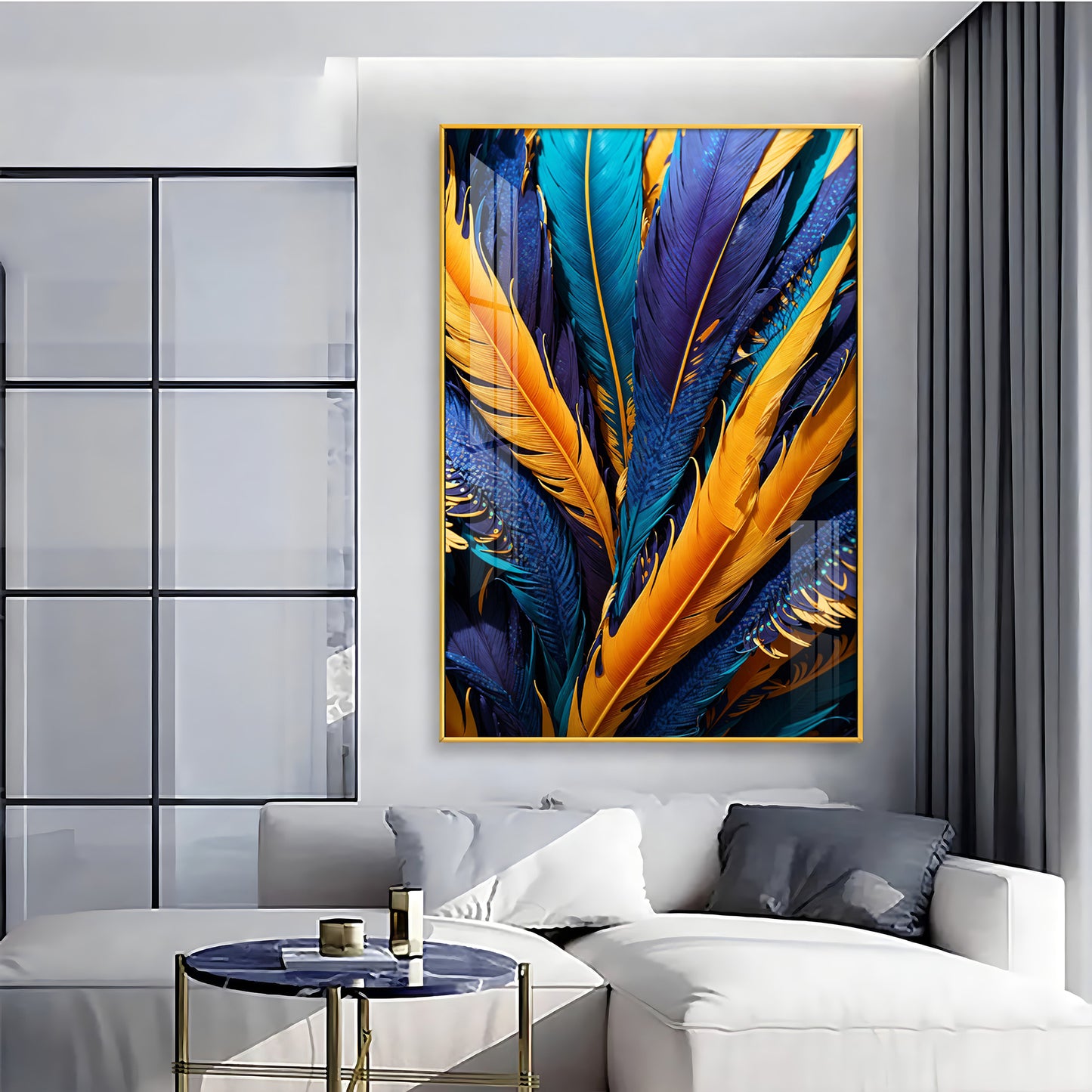 Feathered Radiance Glass Finish Vertical Wall Art