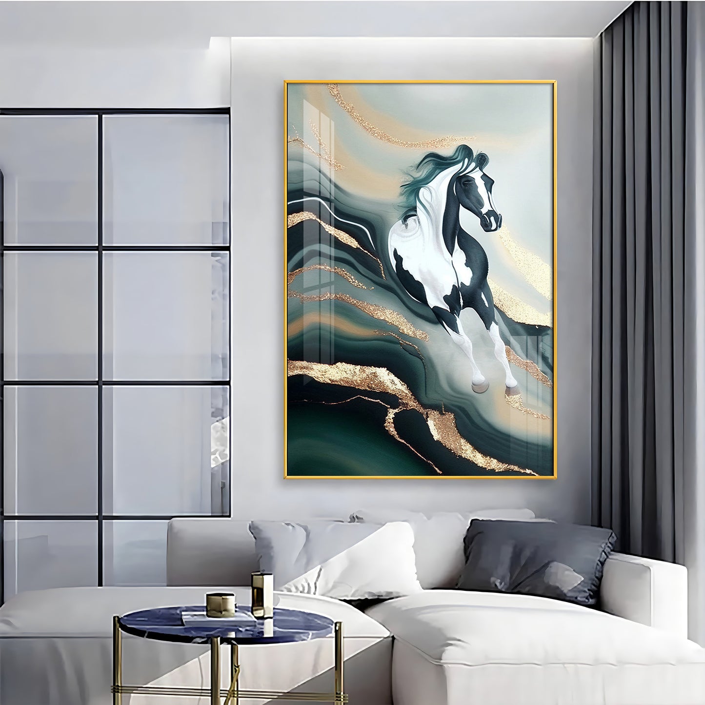 Horse Majestic Motion Glass Finish Vertical Wall Art