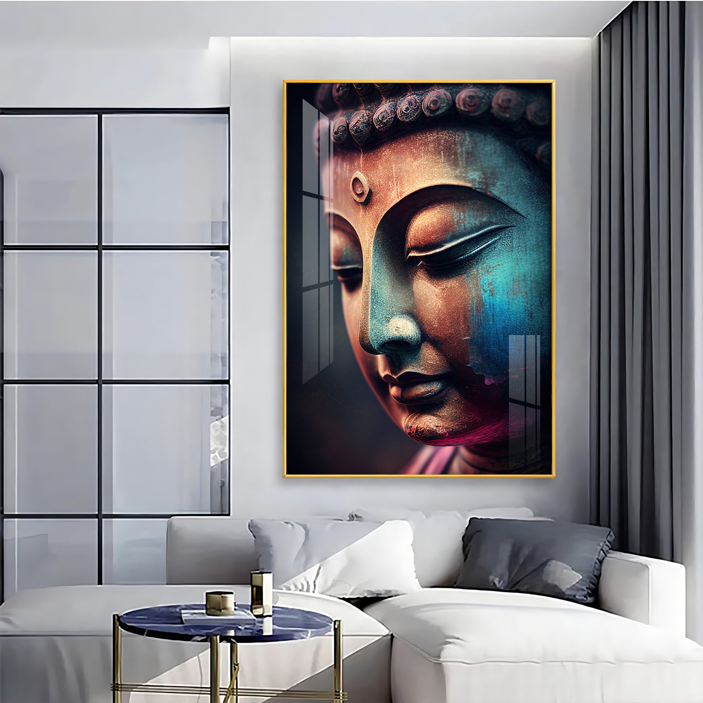 Buddha's Whisper Glass Finish Vertical Wall Art