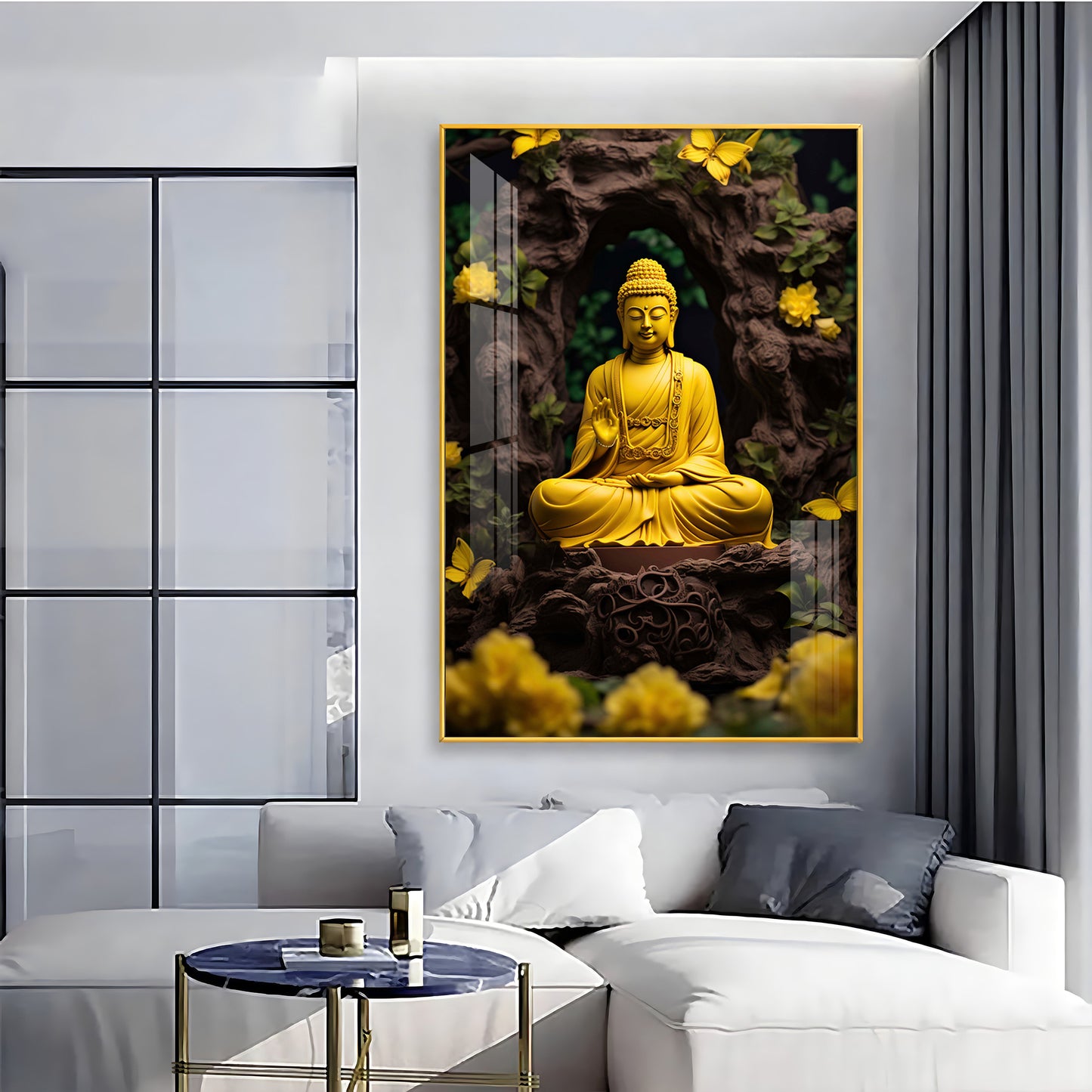Buddha Bliss Glass Finish Vertical Wall Art