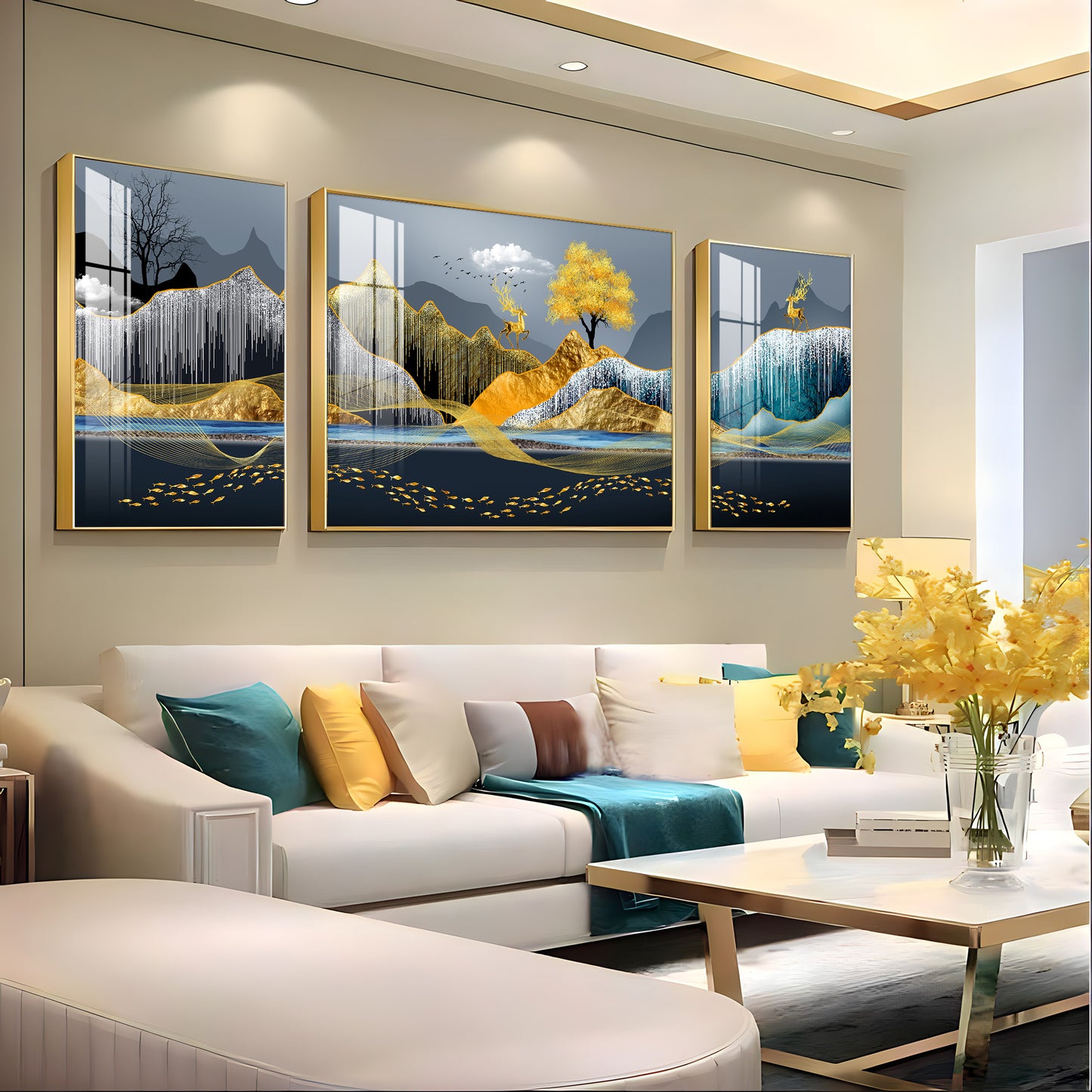 Celestial Mountain Glass Finish Wall Art (Set Of 3)