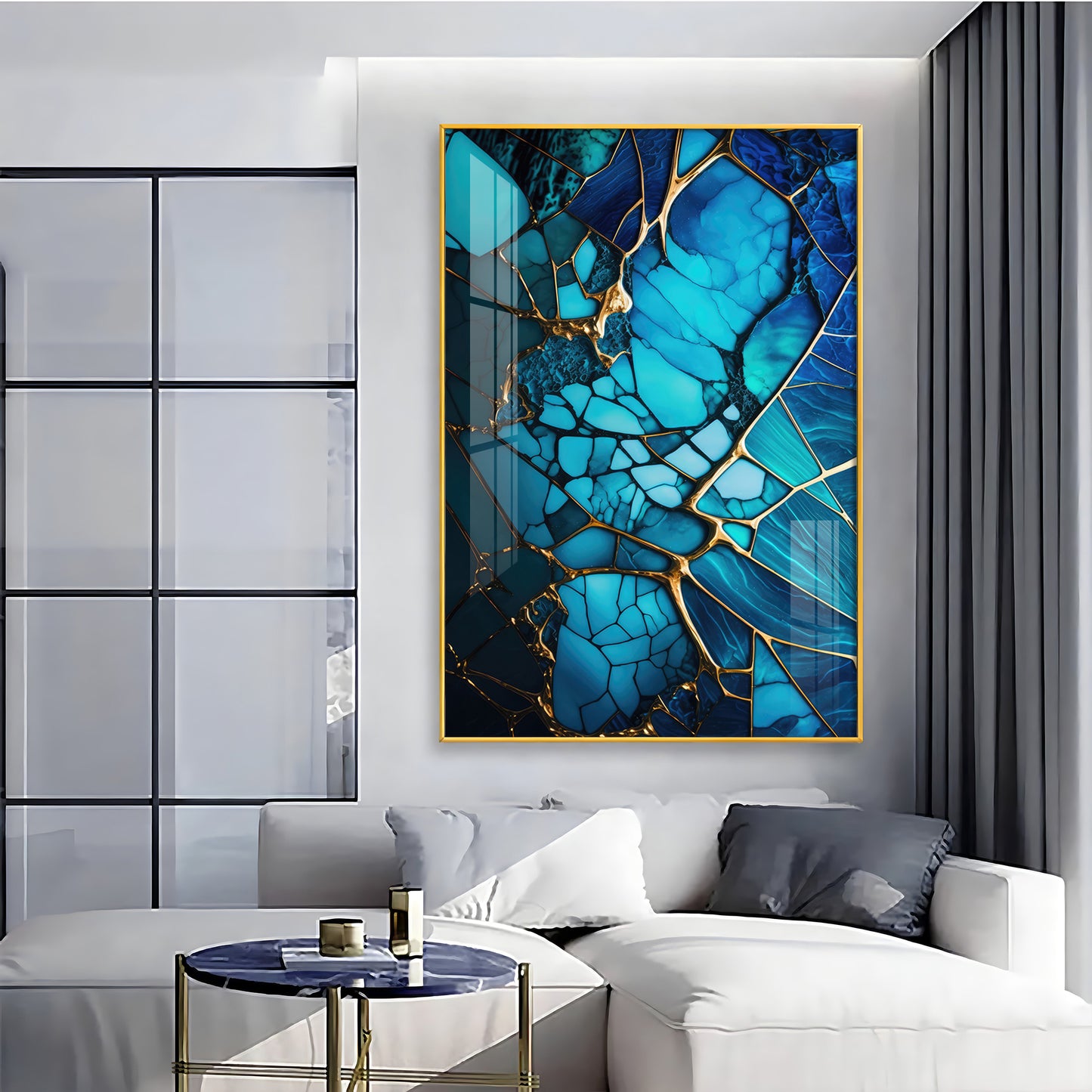 Mystic Blue Mosaic Glass Finish Vertical Wall Art