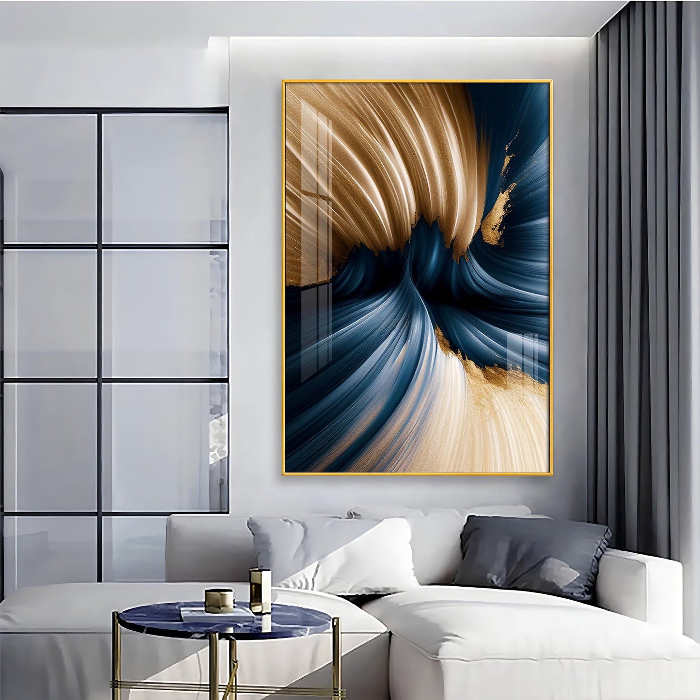 Golden Wave Serenity Glass Finish Vertical Wall Art