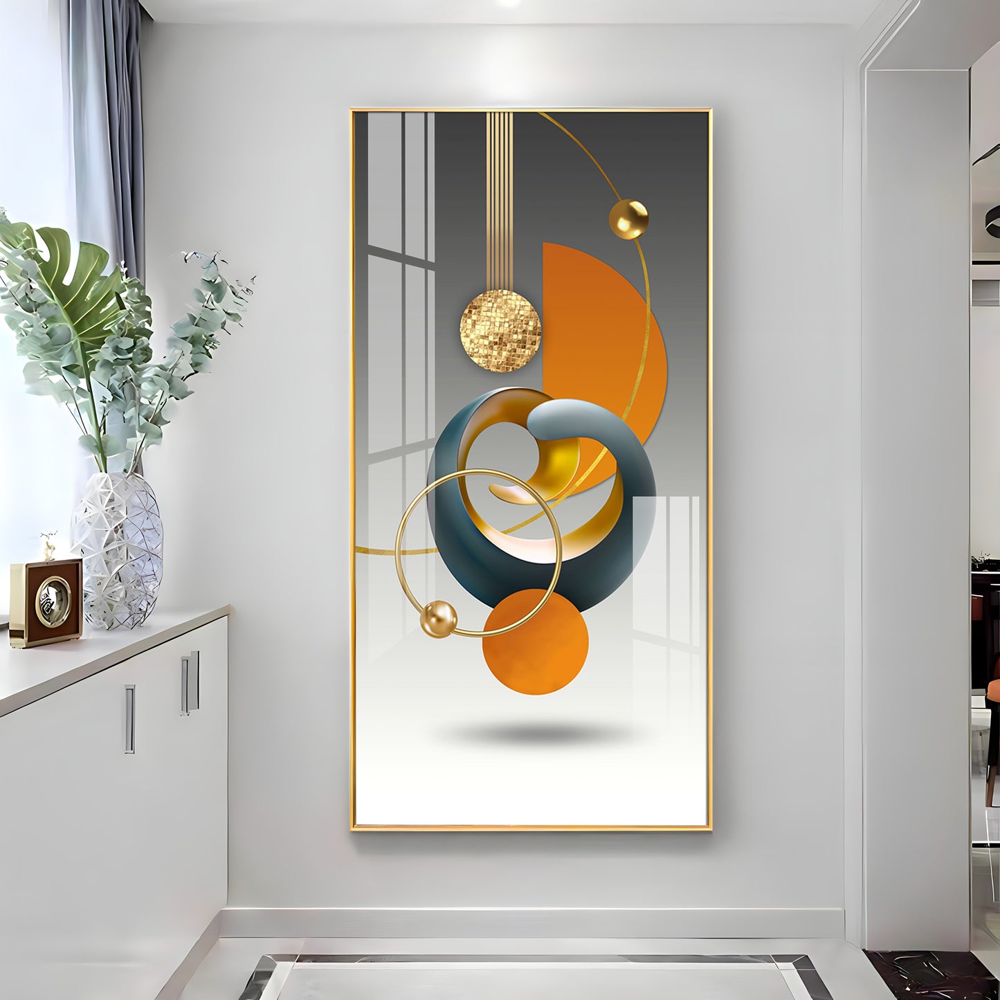 Abstract Geometry Glass Finish Vertical Wall Art