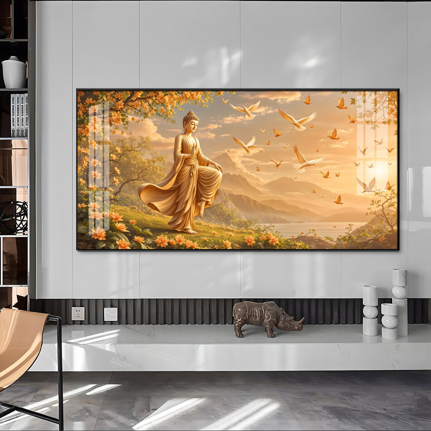 Gudiance Of Light Buddha Glass Finish Horizontal Wall Art