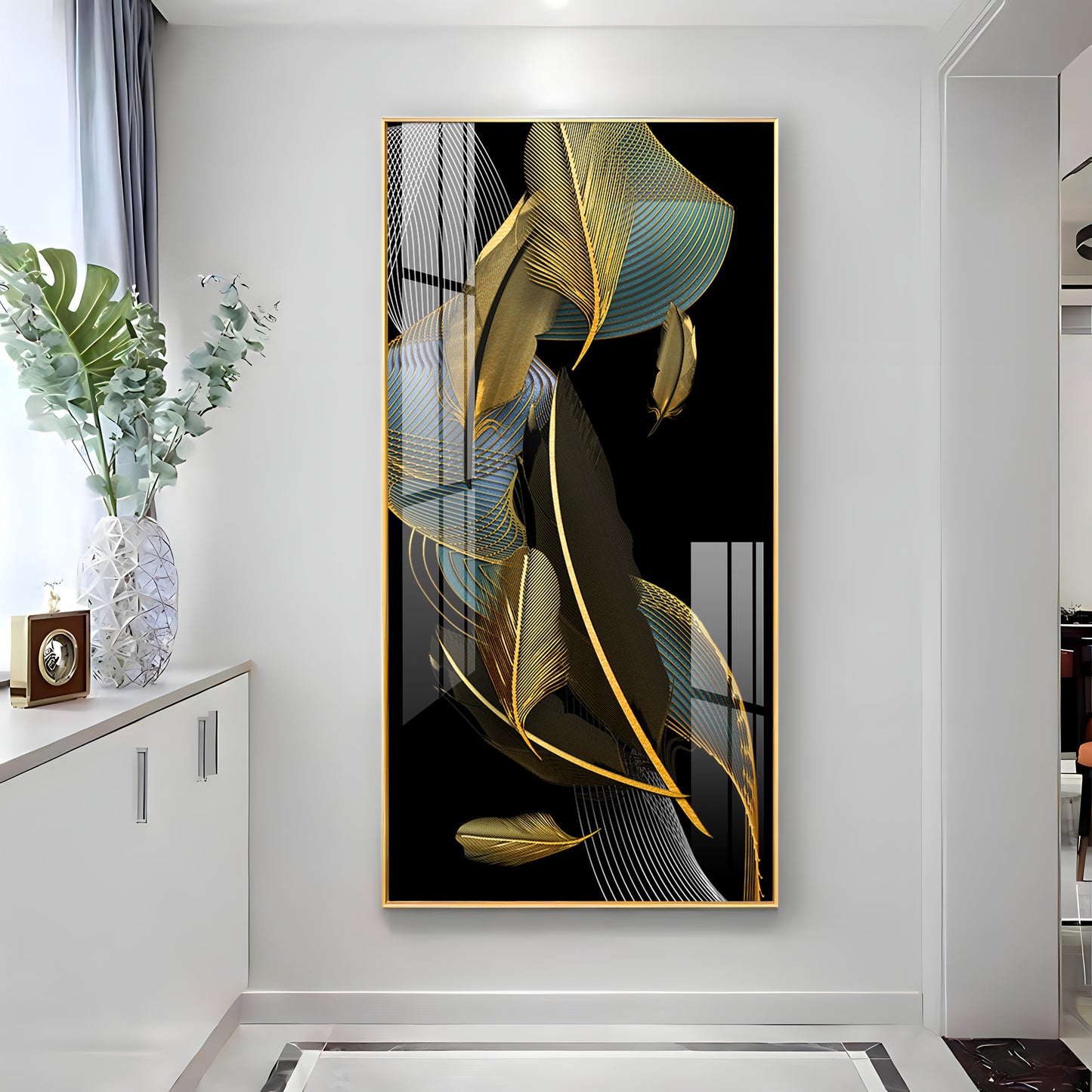 Luxe Leaf Dance Glass Finish Vertical Wall Art