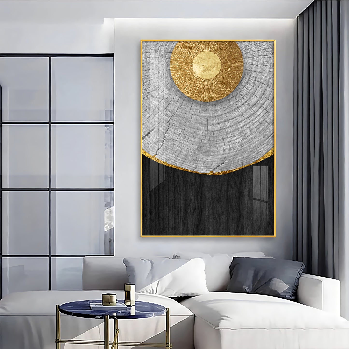 Golden Aura Living Glass Finish Vertical Wall Art