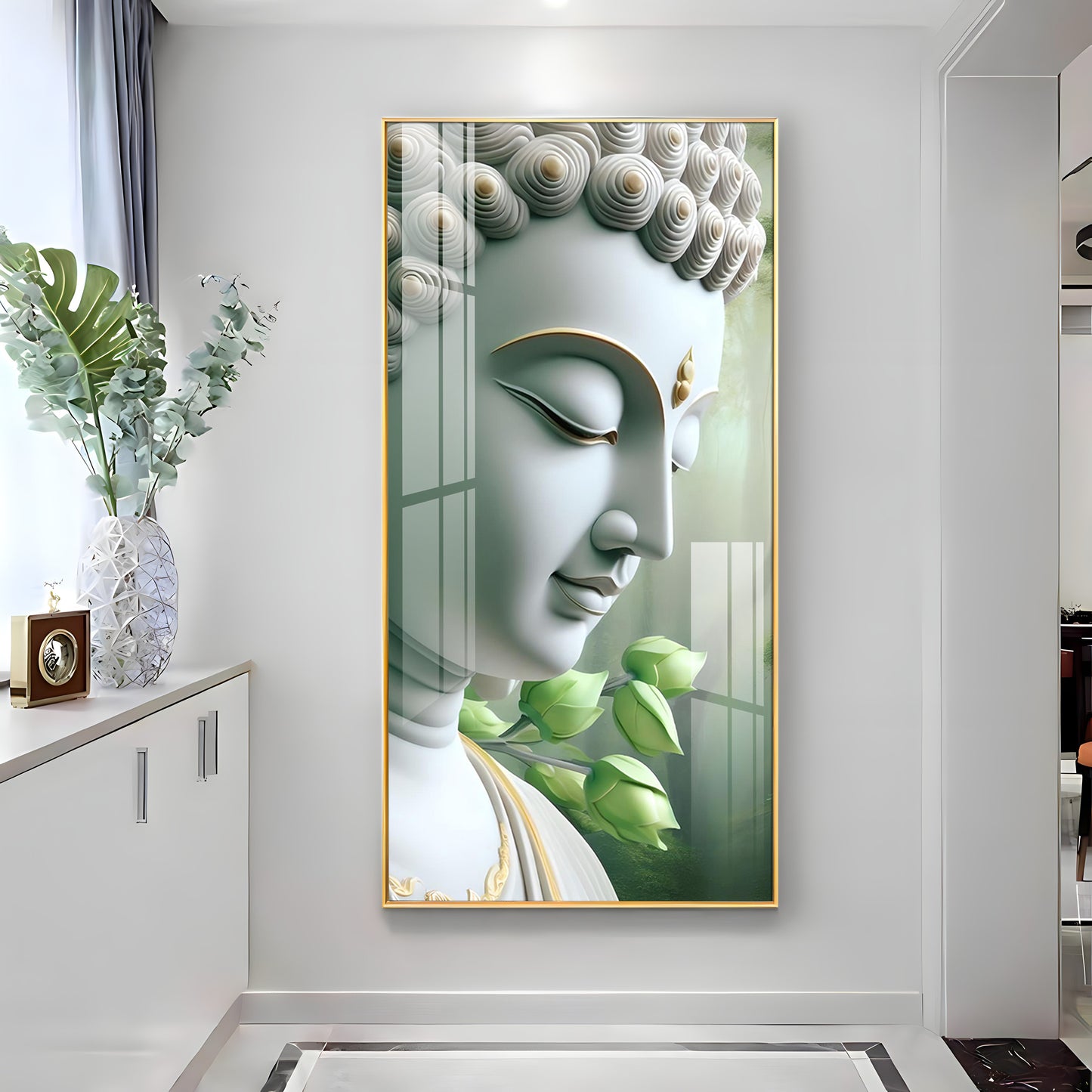Enlightened Presence Glass Finish Vertical Wall Art