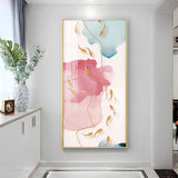 Pink and Blue Floral Glass Finish Vertical Wall Art