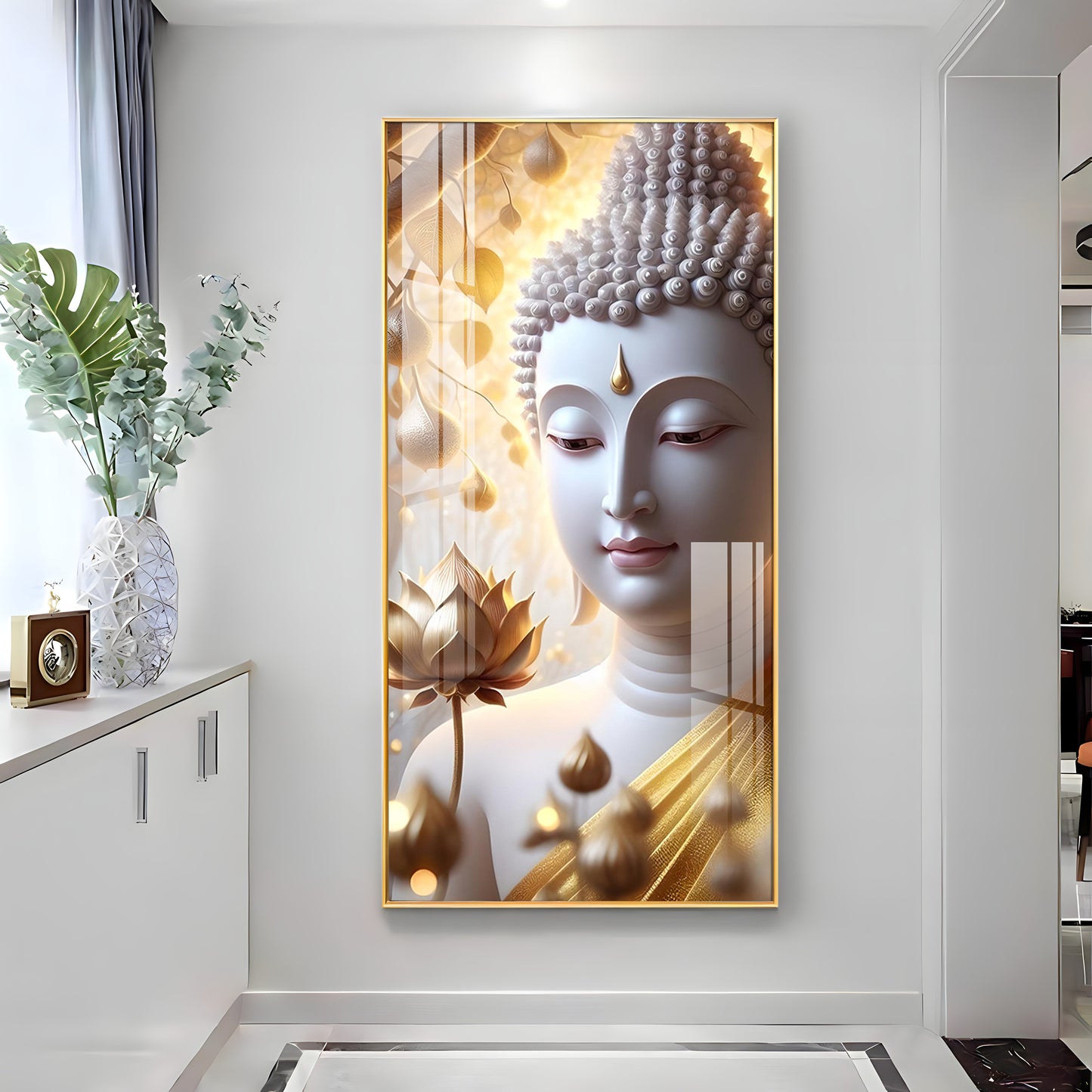 Sacred Stillness Buddha Glass Finish Vertical Wall Art