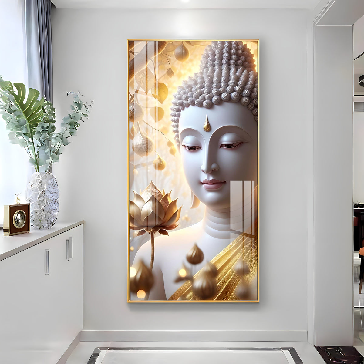 Sacred Stillness Buddha Glass Finish Vertical Wall Art