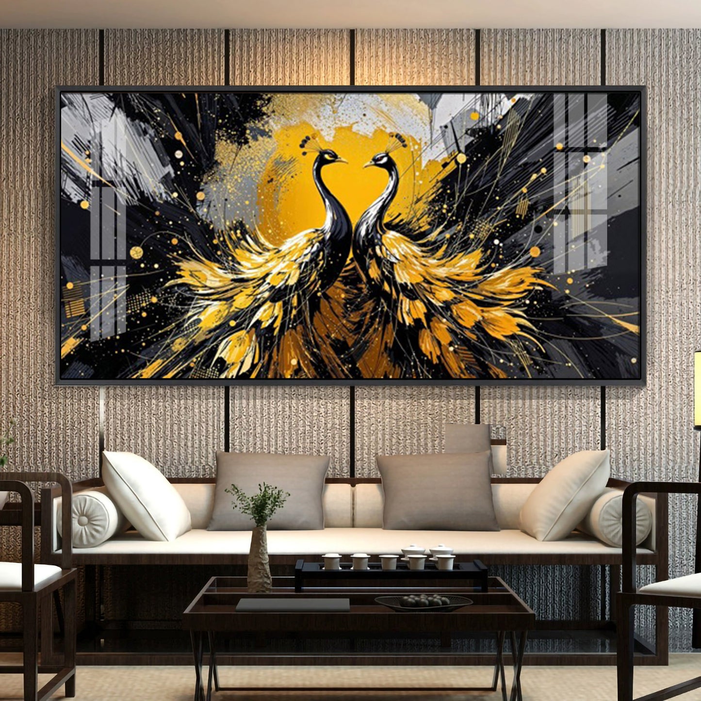 Beautiful Two Mayura Glass Finish Horizontal Wall Art