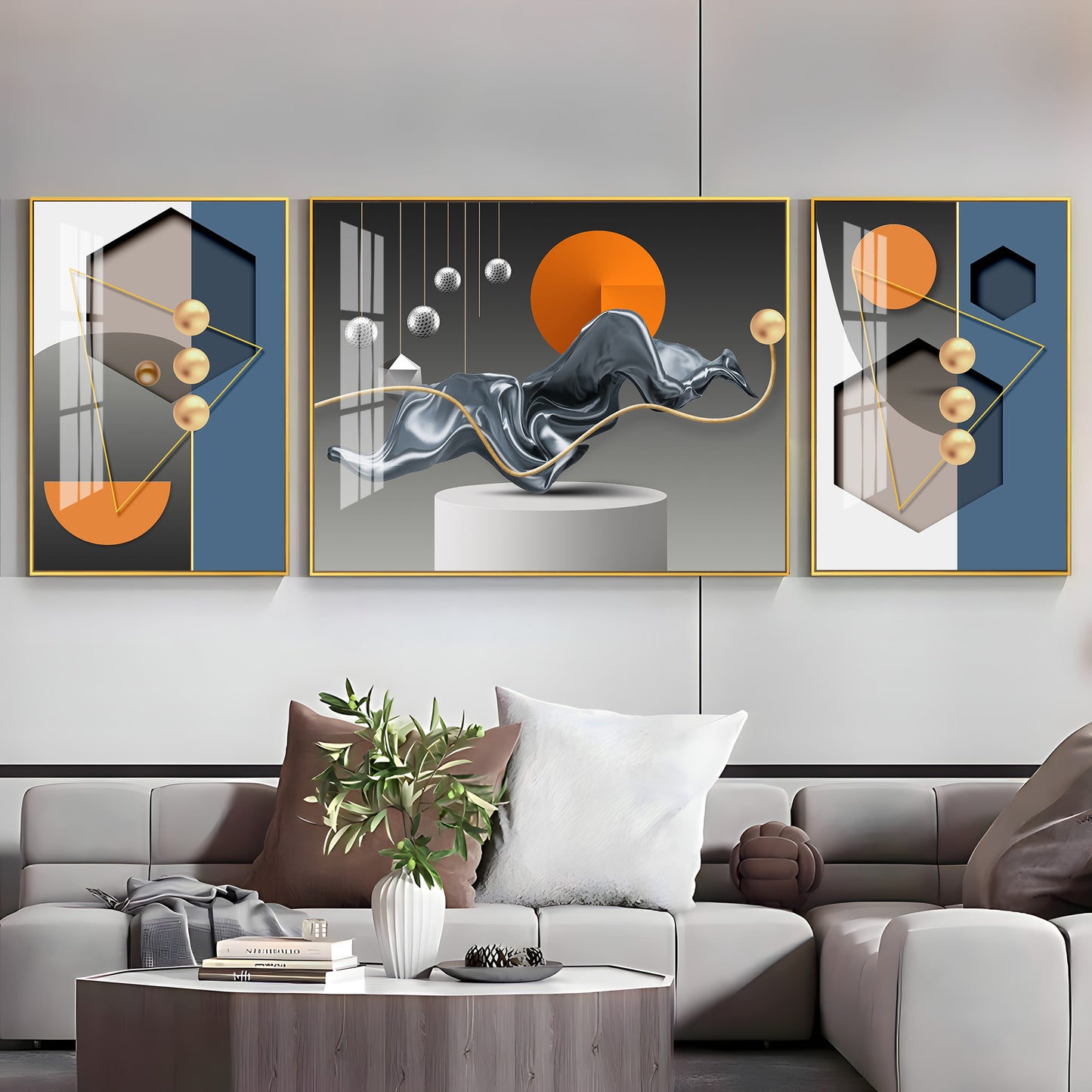Artistic Aura Glass Finish Wall Art (Set Of 3)
