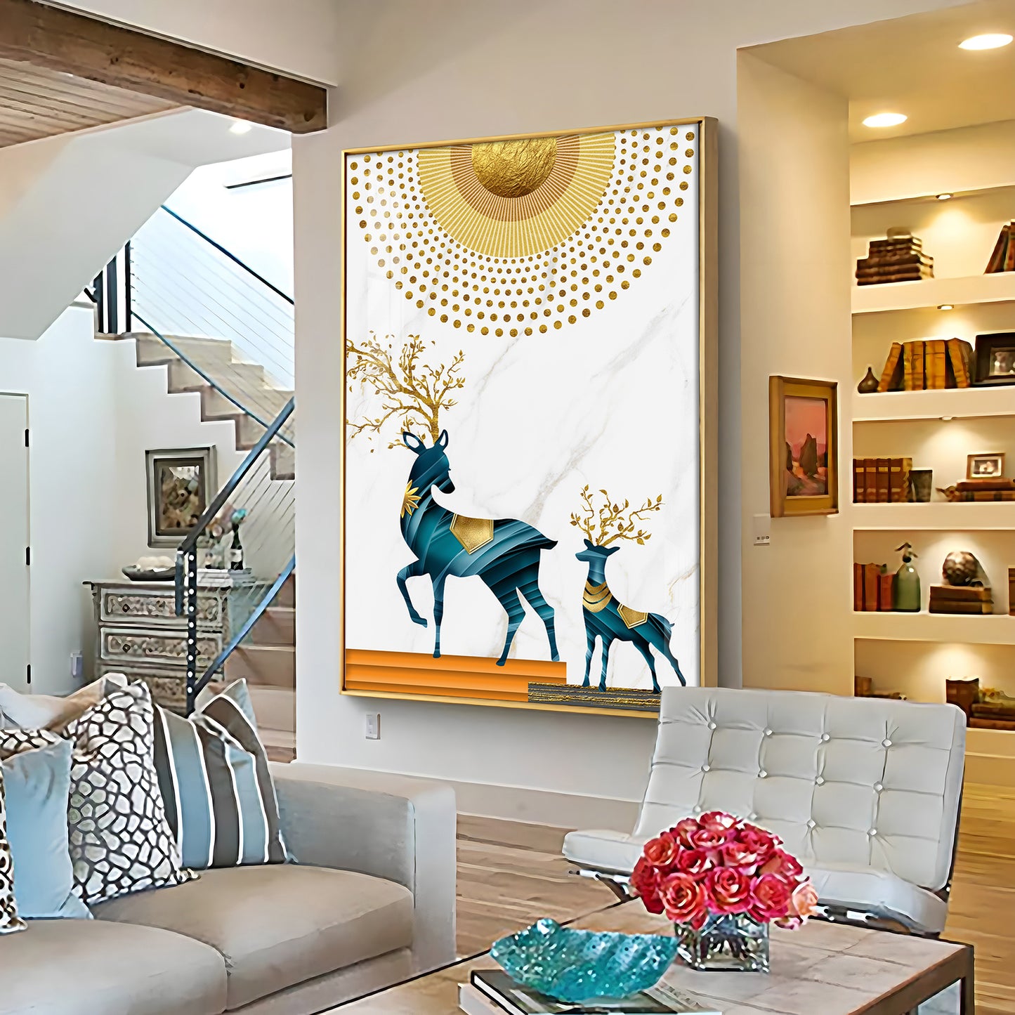 Radiant Antlers Glass Finish Vertical Wall Art