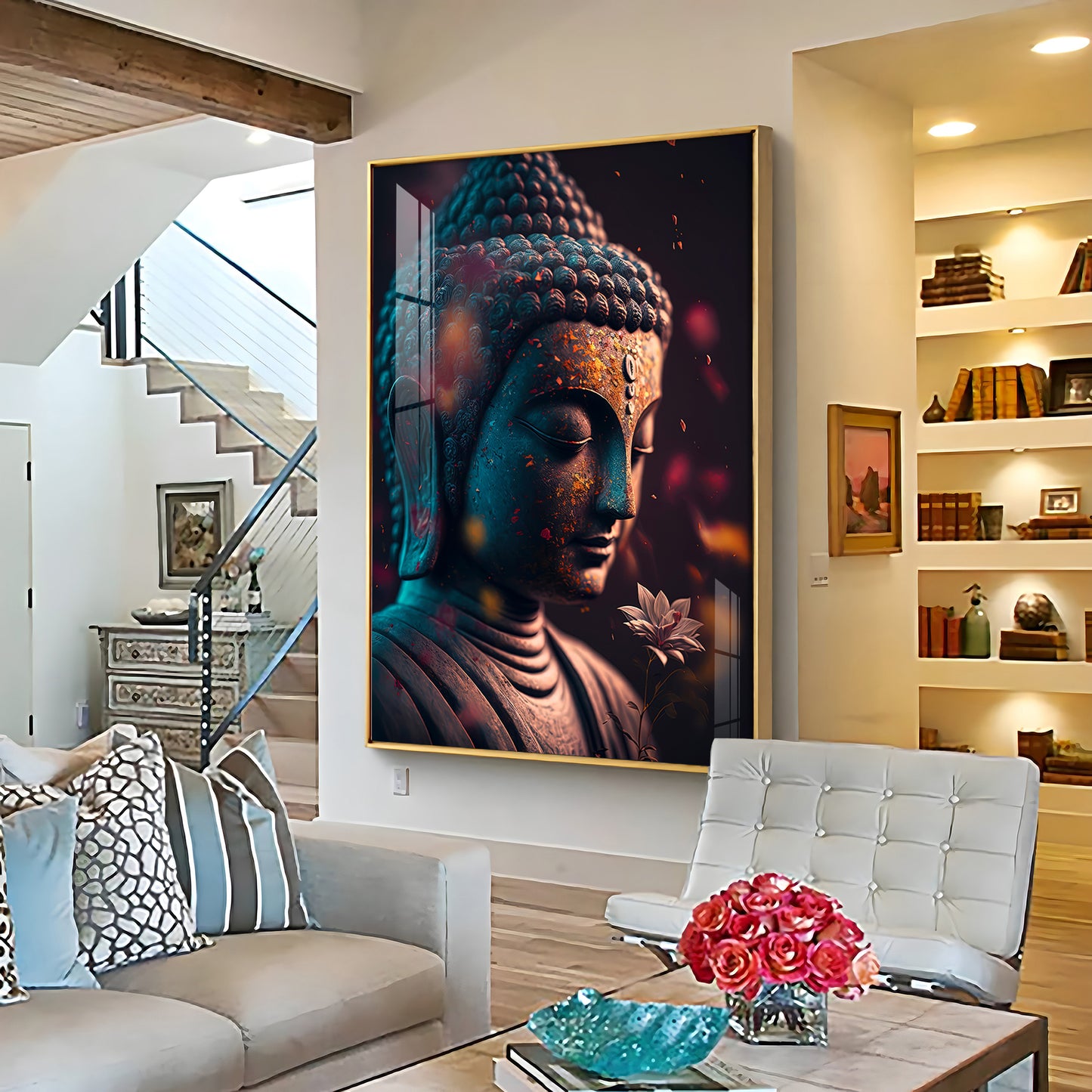 Buddha Serenity Sculpture Glass Finish Vertical Wall Art