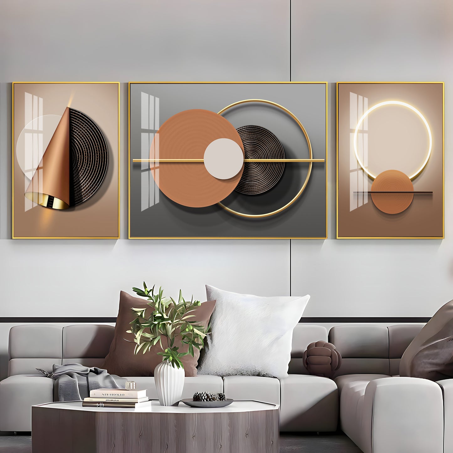 Luxe Haven  Glass Finish Wall Art (Set Of 3)