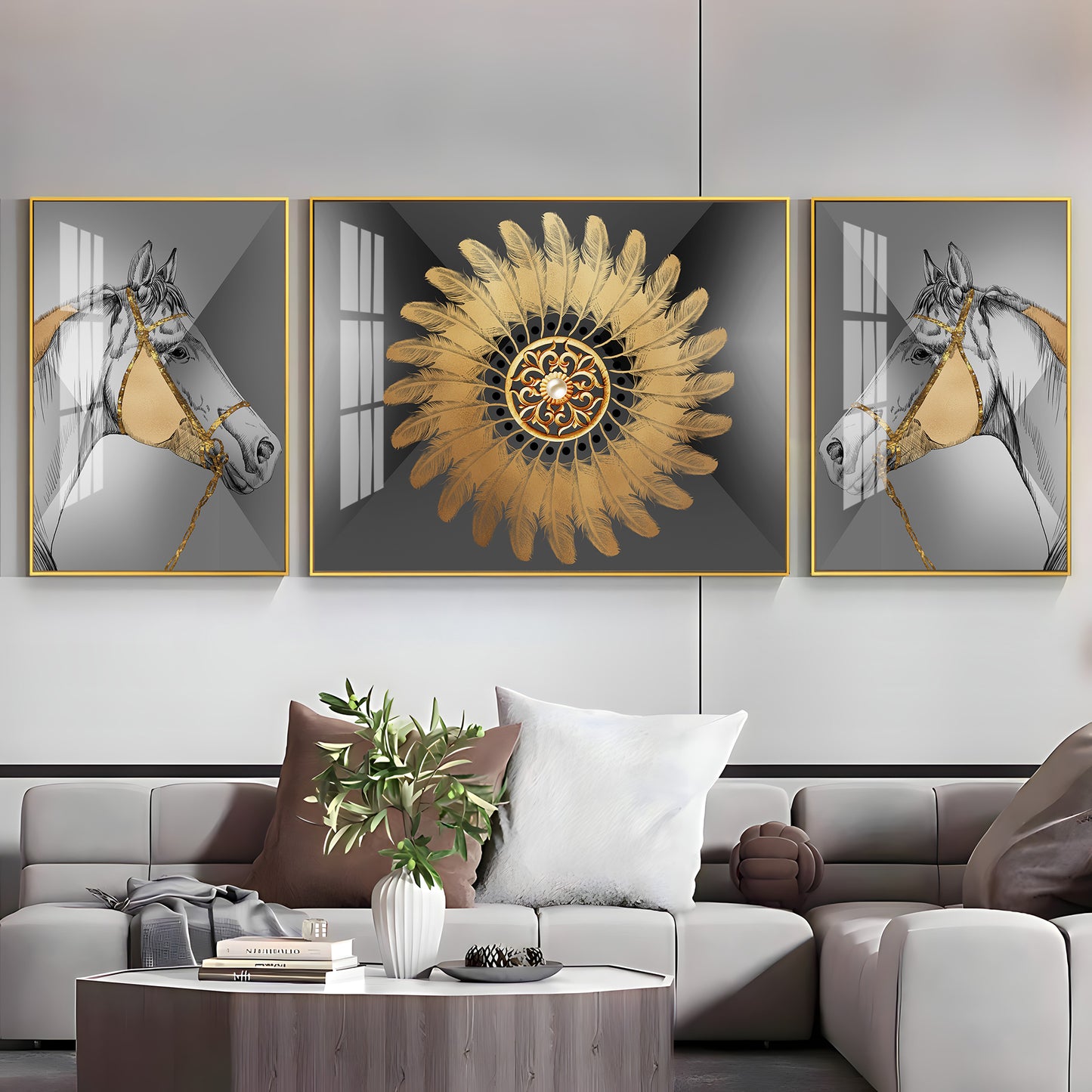 Voyage of Horses Glass Finish Wall Art (Set Of 3)