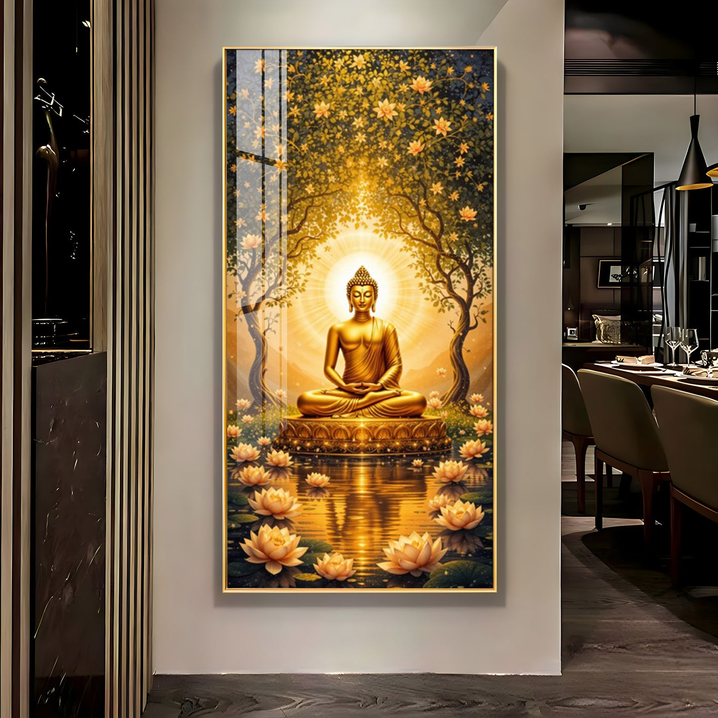 Budha's Aura Enligtning Glass Finish Vertical Wall Art